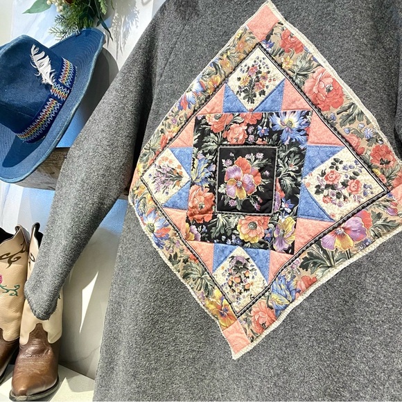 Vintage Jackets & Blazers - Upcycled FOLK quilted back detailing boho wool vintage jacket w farmhouse vibe